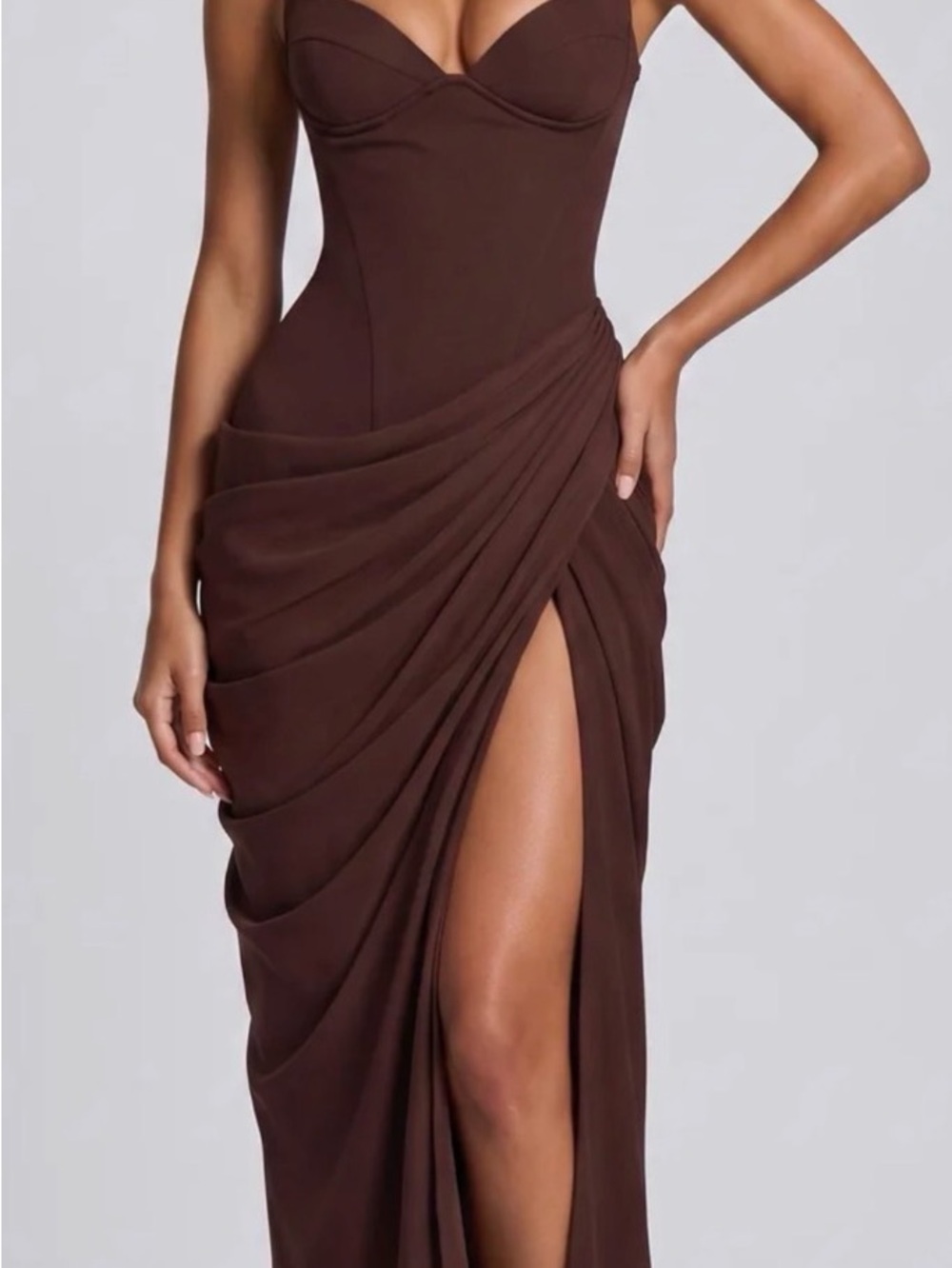 Elegant Chocolate Brown Draped Evening Dress